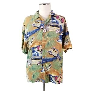 Diamond Head Hawaiian Shirt Mens L Green Woody Surf Wagon Tropical Button Up